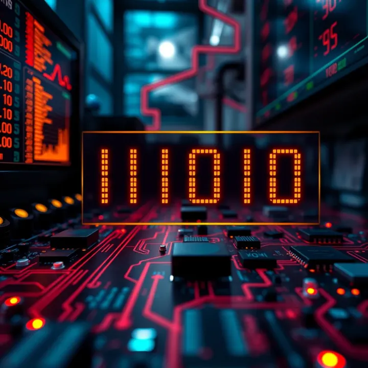 Binary Digits and Data Representation in Electronics Graphic showing binary digits representation and data flow in electronic devices