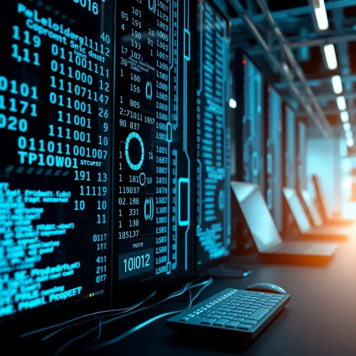 Visual representation of digital devices connected through binary code in everyday technology