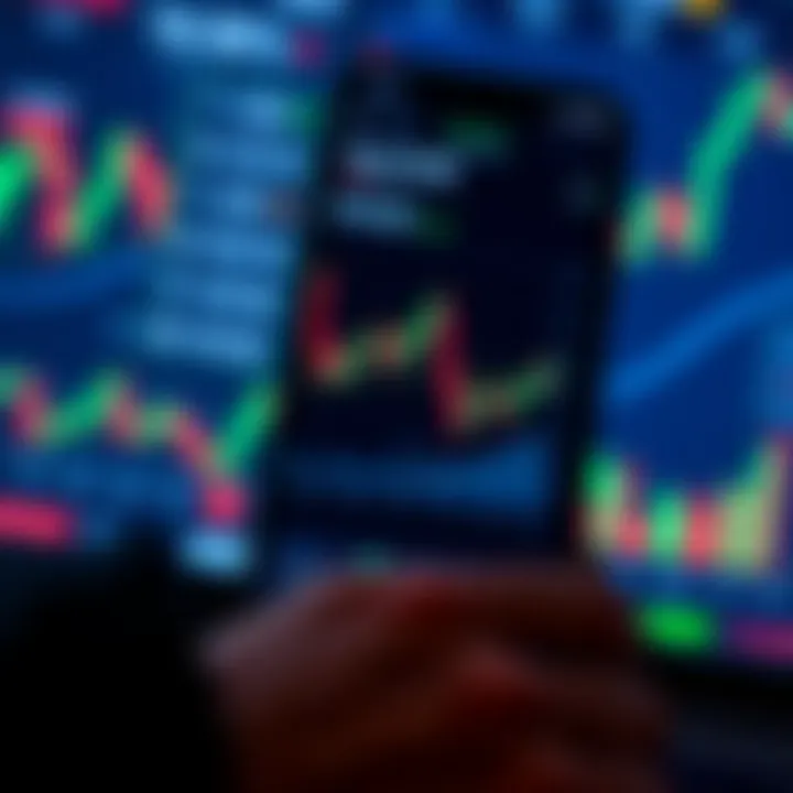 Interface showcasing forex trading app with charts and currency pairs on mobile device