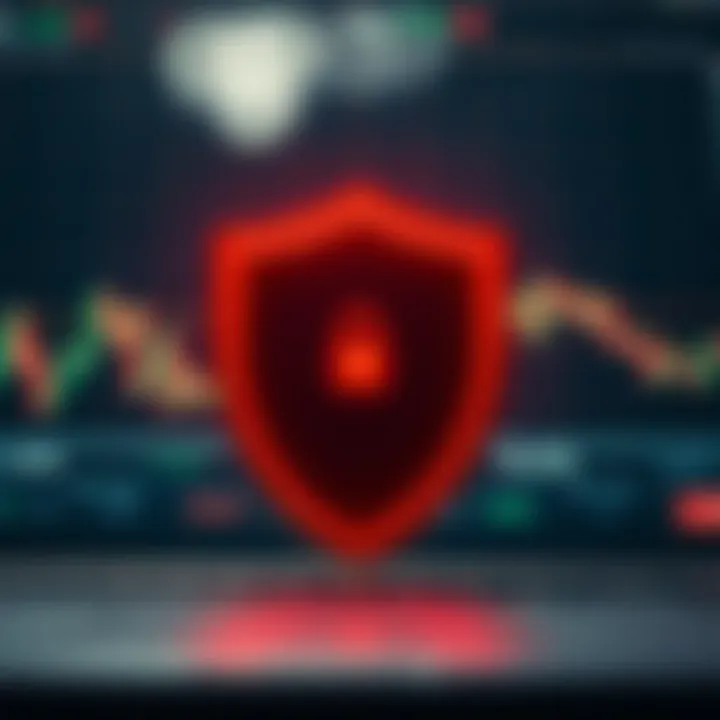 Conceptual illustration of secure online trading with protective shield and financial graphs