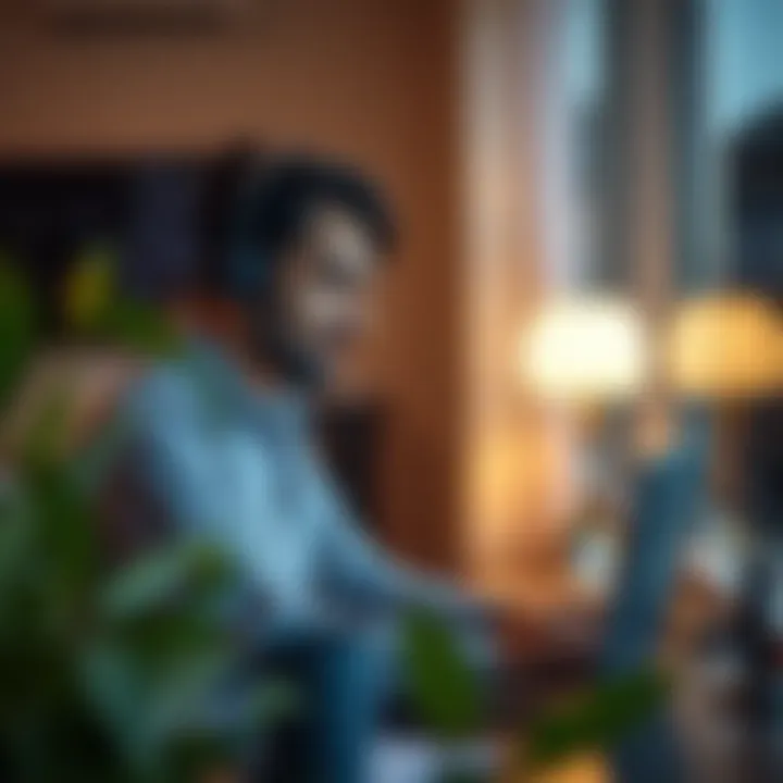 Customer support representative assisting with forex trading inquiries on laptop