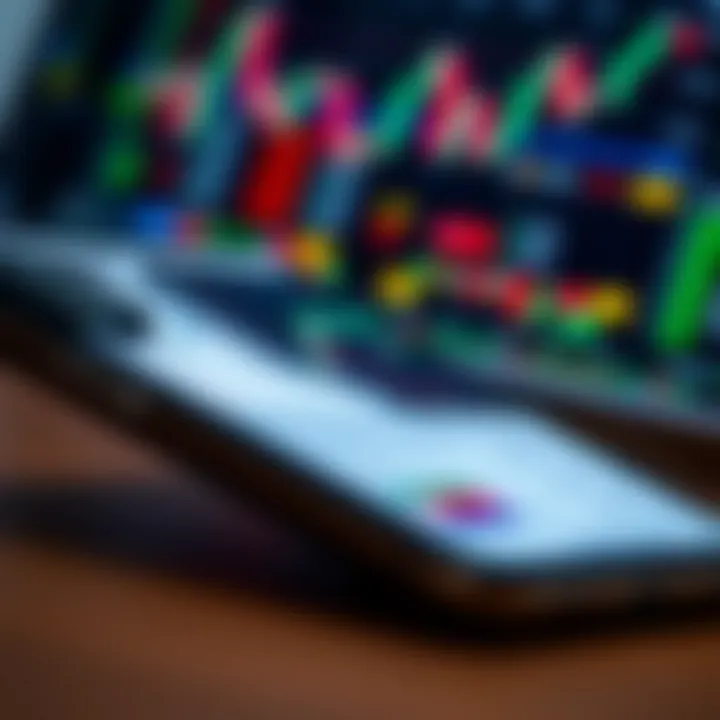 Mobile device displaying forex trading charts and currency exchange rates