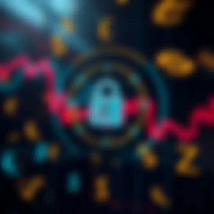 Secure digital interface showing padlock icon with currency symbols around