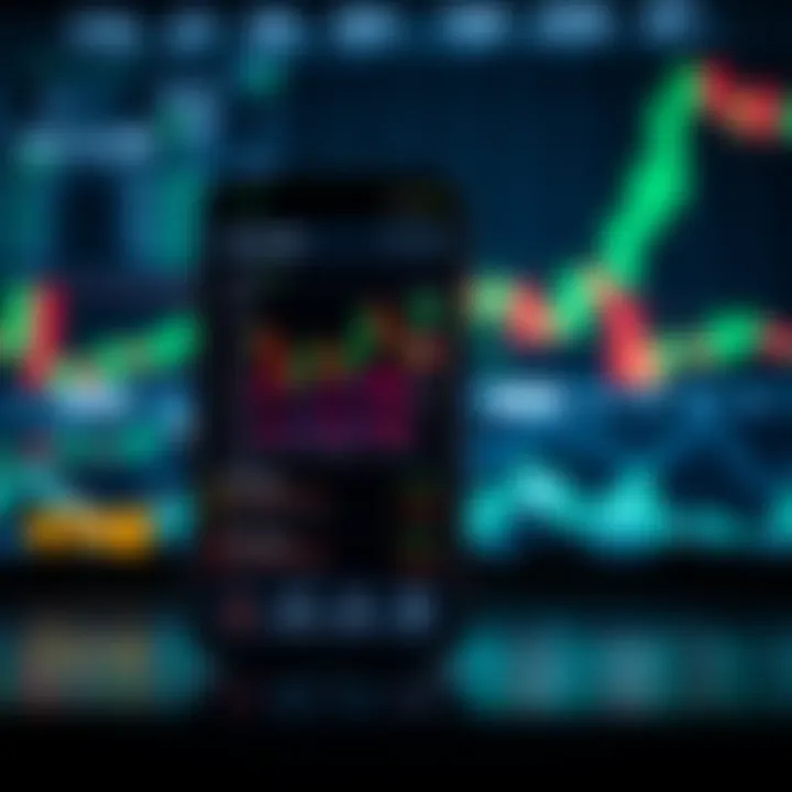 Mobile device displaying forex trading charts with Pakistani Rupee symbols and analytics