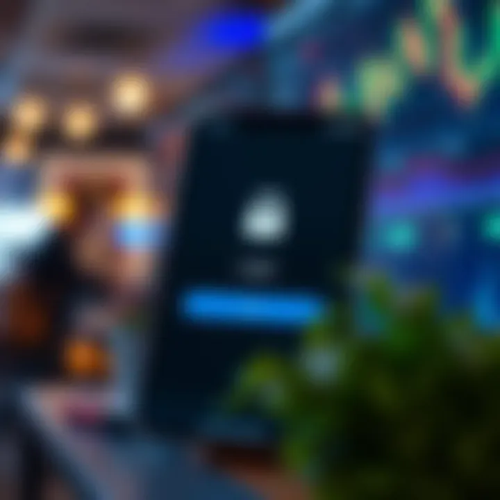 Secure login screen of a mobile trading platform with encryption icons