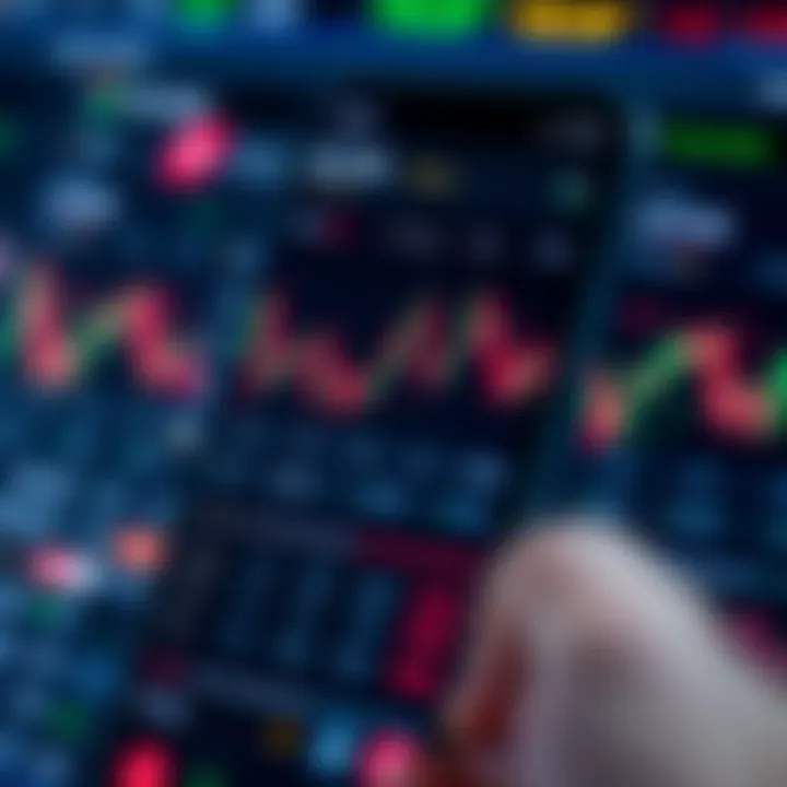 User interface of a forex trading app displaying currency charts and trading options