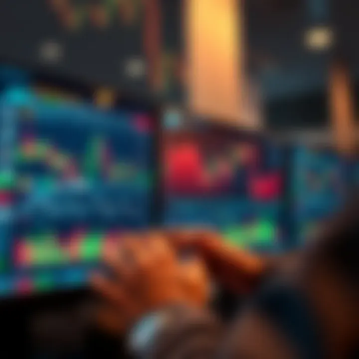 User interacting with digital forex trading platform displaying currency charts and analytics