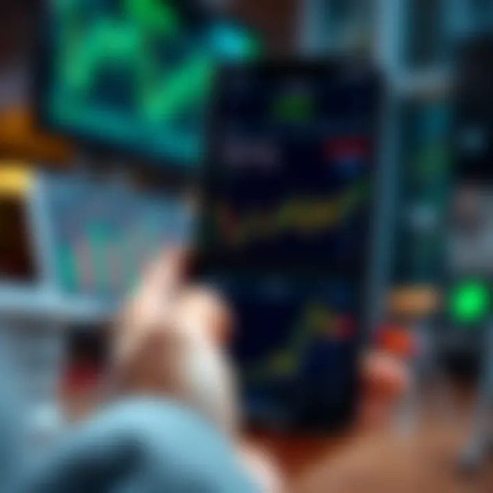 User interface displaying stock charts and trading options on a mobile device