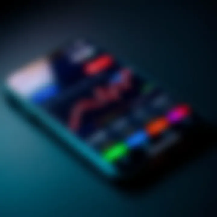 Mobile phone displaying a crypto trading app interface with charts and currency options
