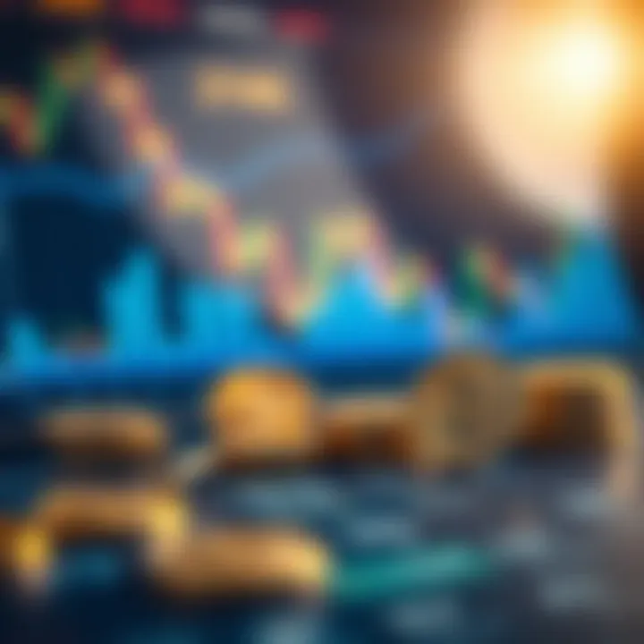 Conceptual illustration of crypto market analysis with graphs and digital tokens symbolizing trading strategies