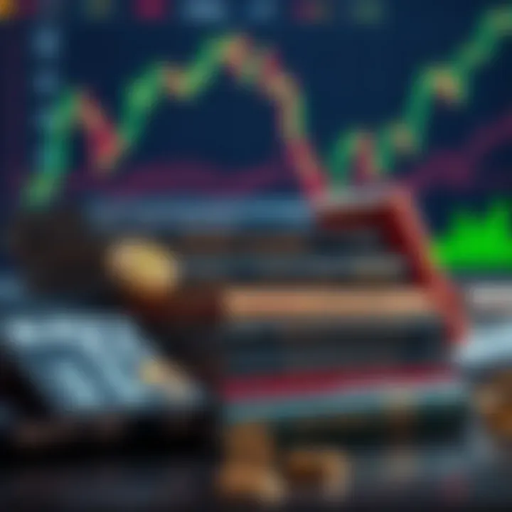 Collection of influential books on cryptocurrency trading with charts and digital currencies in the background