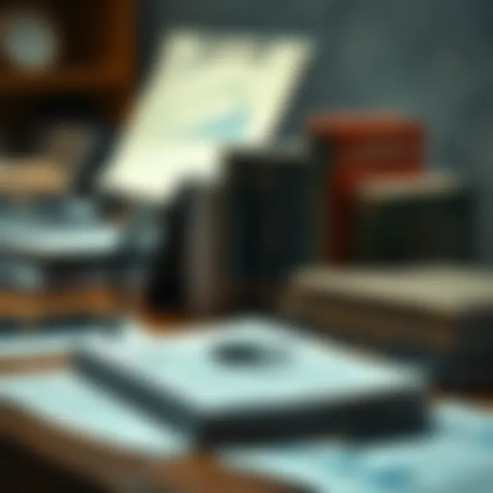 Books and notes on technical analysis arranged on a desk for studying chart patterns