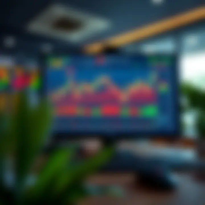 Illustration of a computer screen displaying forex trading platform with charts and risk management tools