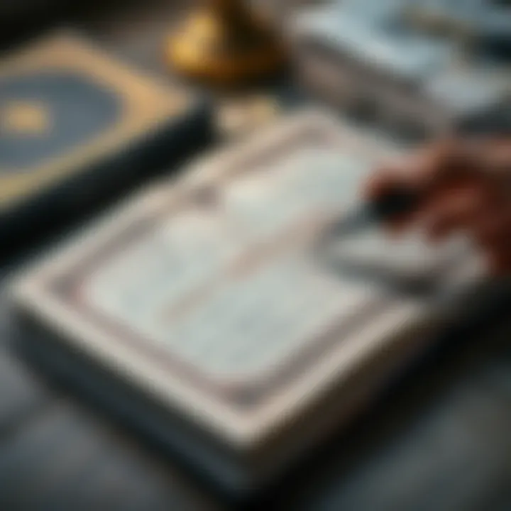 Shariah Principles and Forex Trading Compliance Quran and financial documents with a pen highlighting Shariah compliance in currency exchange