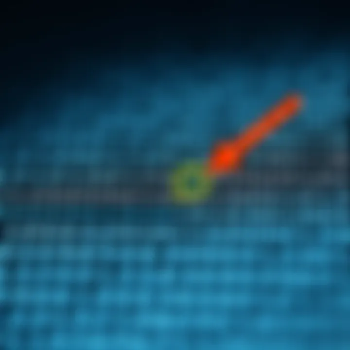 A diagram showing a sorted array with an arrow pointing to the middle element during a binary search operation