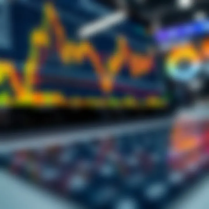 Close-up of a digital device displaying gold trading charts and market trends
