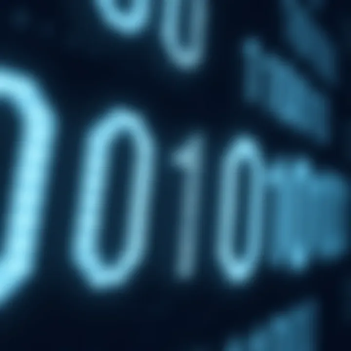 Visualization of binary code with alternating zero and one digits representing digital data