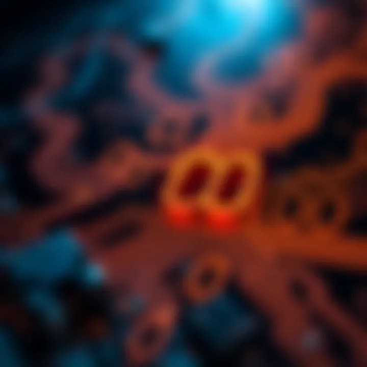 Conceptual graphic showing digital circuits and binary code integration in computing