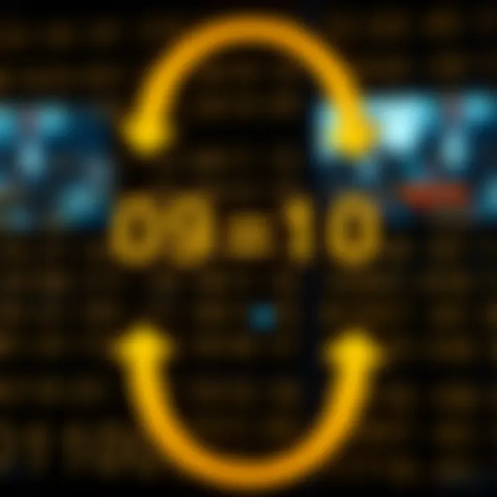 Converting Decimal Values to Binary Format Illustration depicting conversion between decimal and binary numbers with arrows indicating the transformation