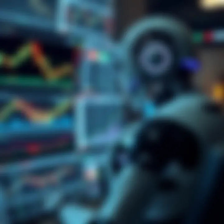 Conceptual illustration of an automated trading robot analyzing binary option charts on multiple screens