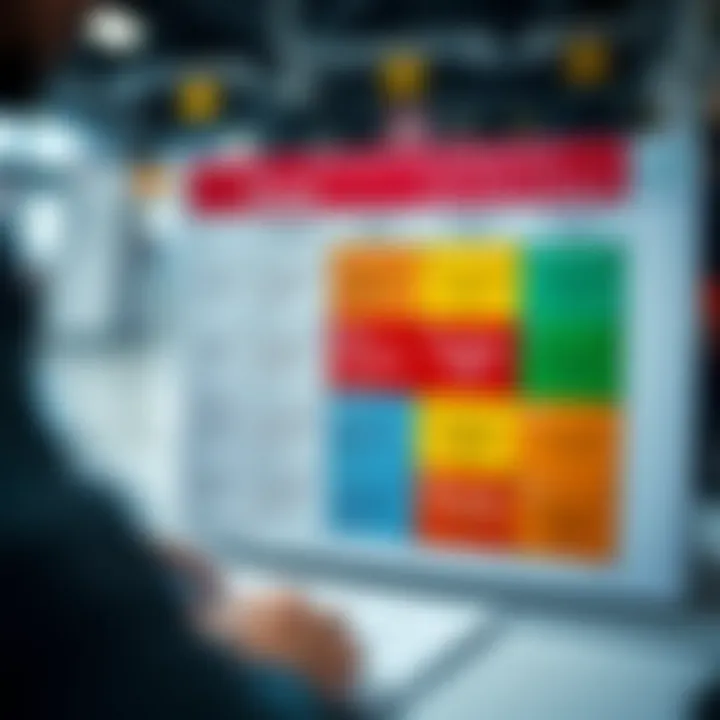 Visual representation of a risk assessment matrix highlighting severity and likelihood of various risks