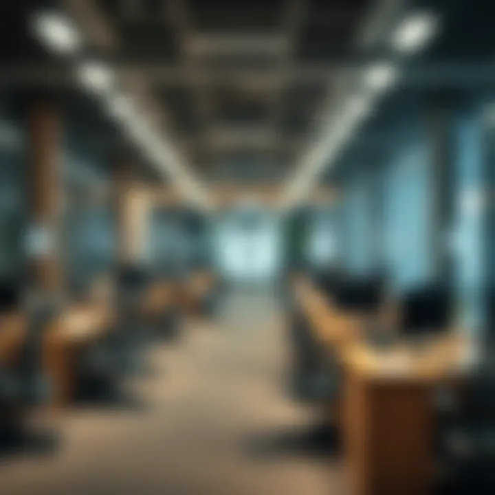 Corporate office with secure data and compliance icons representing regulatory adherence