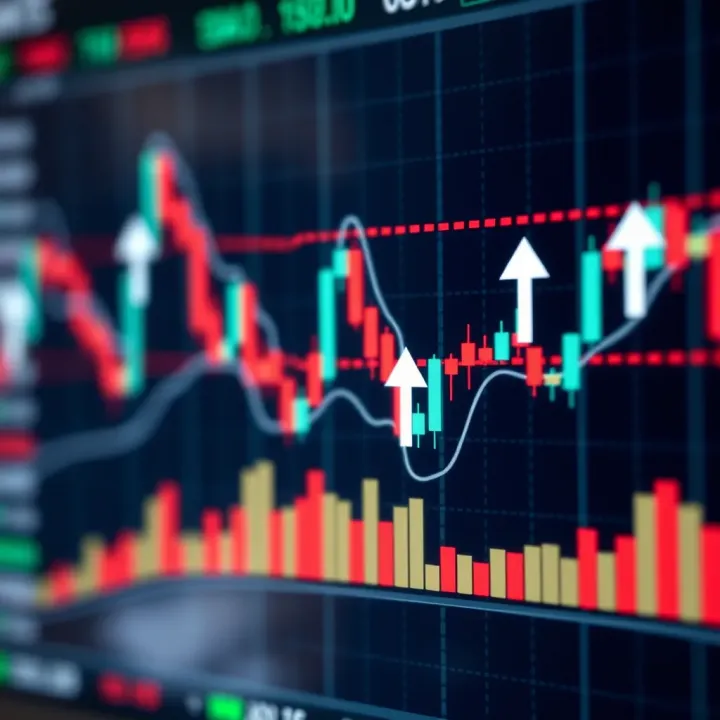 Diagram showing bullish candlestick patterns with upward trend arrows on a trading chart