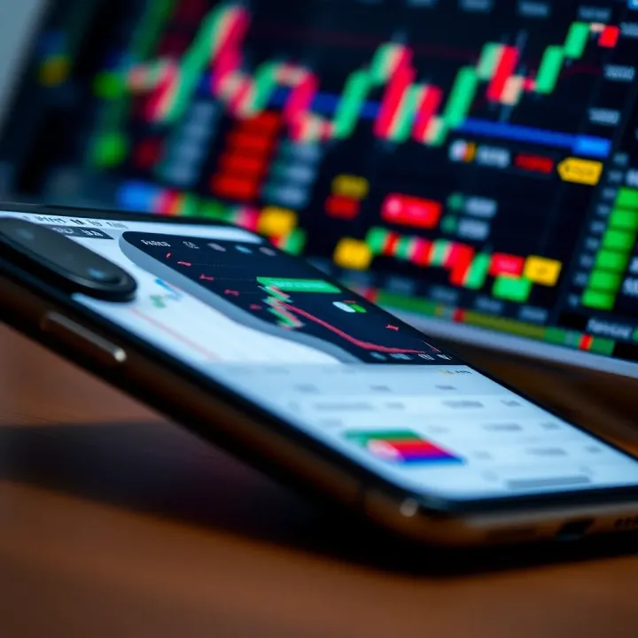 Mobile device displaying forex trading charts and currency exchange rates