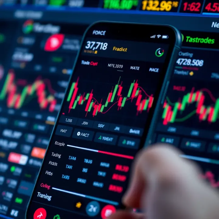 User interface of a forex trading app displaying currency charts and trading options