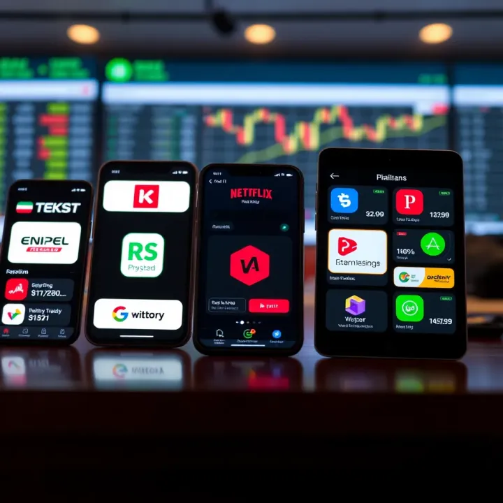 Illustration of mobile devices showcasing various popular trading platform logos available in Pakistan