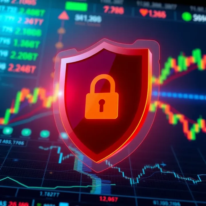 Illustration of secure shield symbol over a digital trading platform representing data protection and compliance