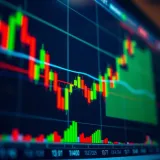 Graph showing upward trend with candlestick patterns and technical indicators