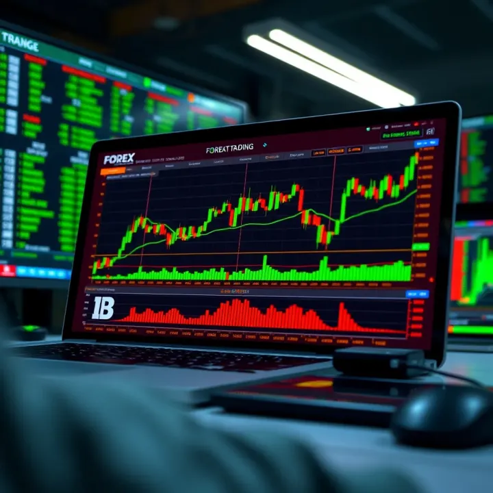 Illustration of a computer screen displaying forex trading platform and legal guidelines for Pakistani traders