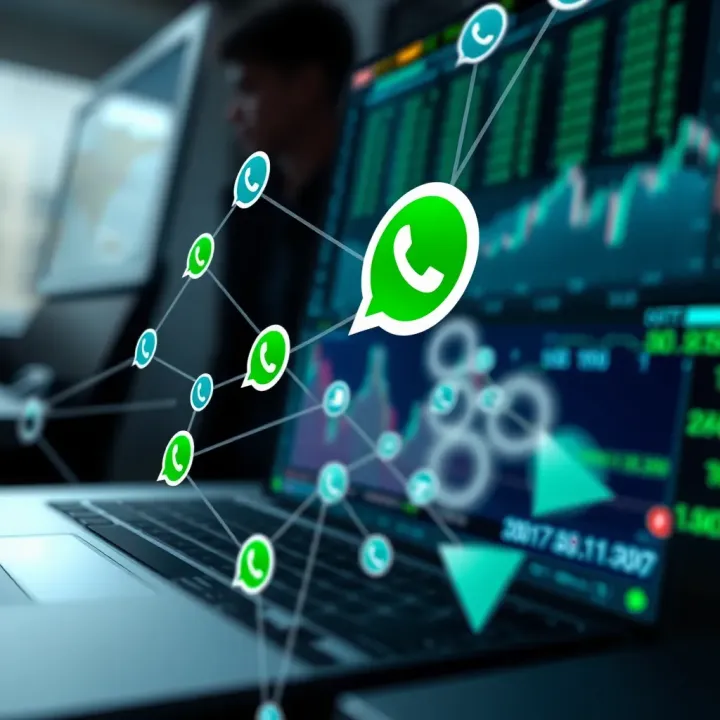 Connecting Traders via WhatsApp Forex Trading Groups Network diagram illustrating connection of traders through WhatsApp for sharing forex trading strategies