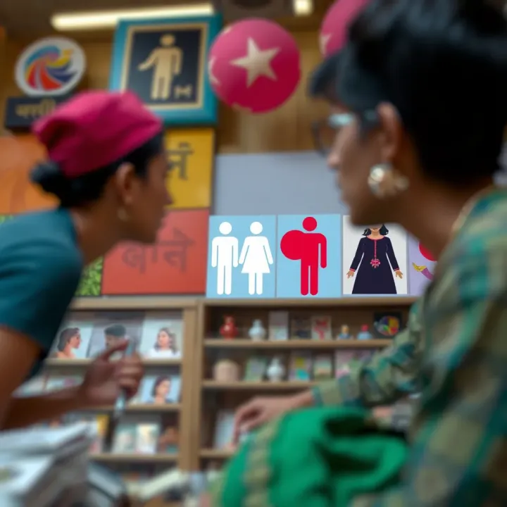 Illustration showing cultural symbols from various regions highlighting gender inclusivity