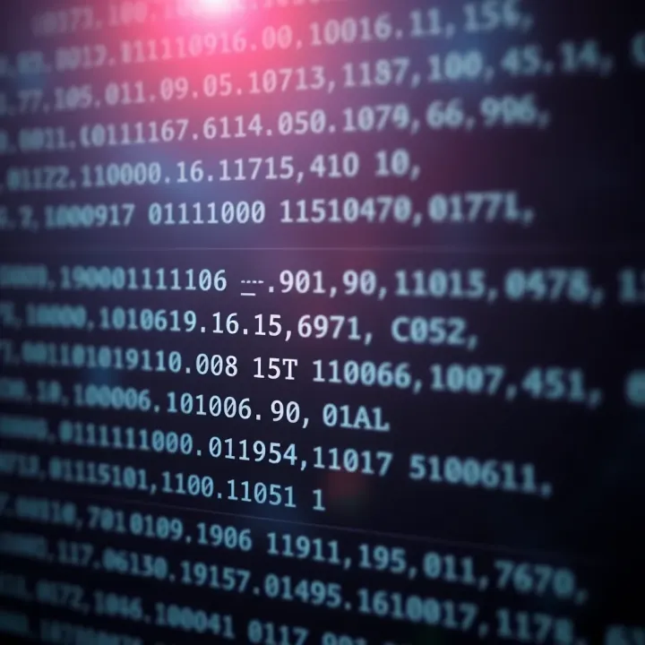 Visual representation of binary digits translating into readable text