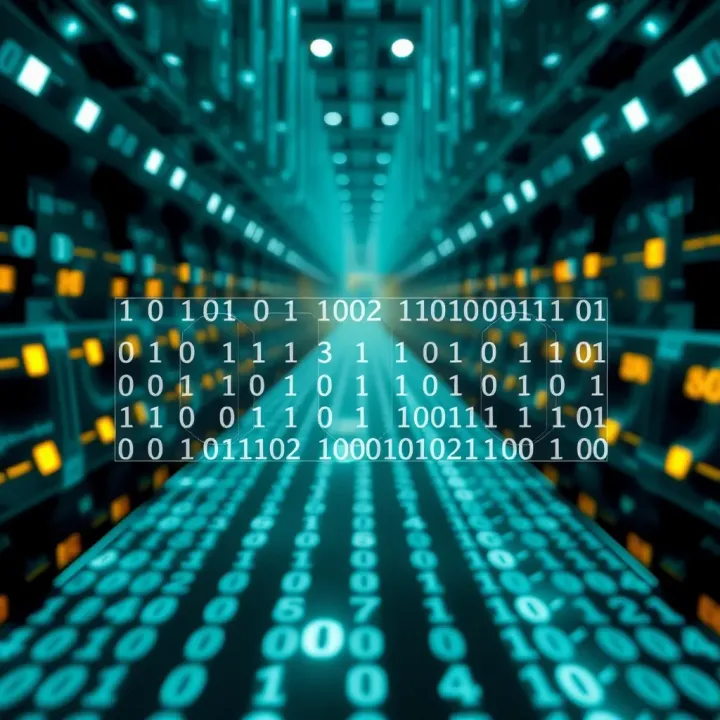 Diagram illustrating the binary code structure with ones and zeros representing digital data