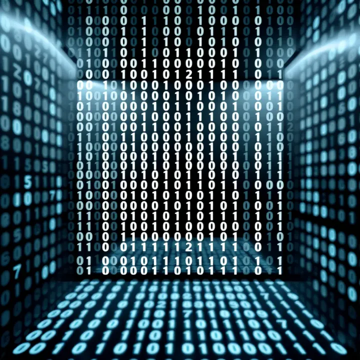 Visual representation of a binary image showing black and white pixel grid