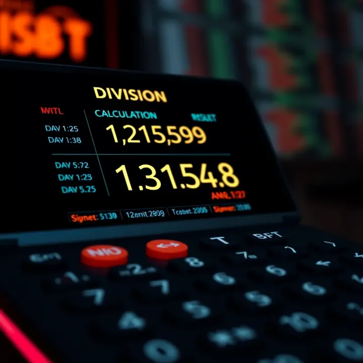 Screenshot of a digital calculator interface displaying binary division operation and results