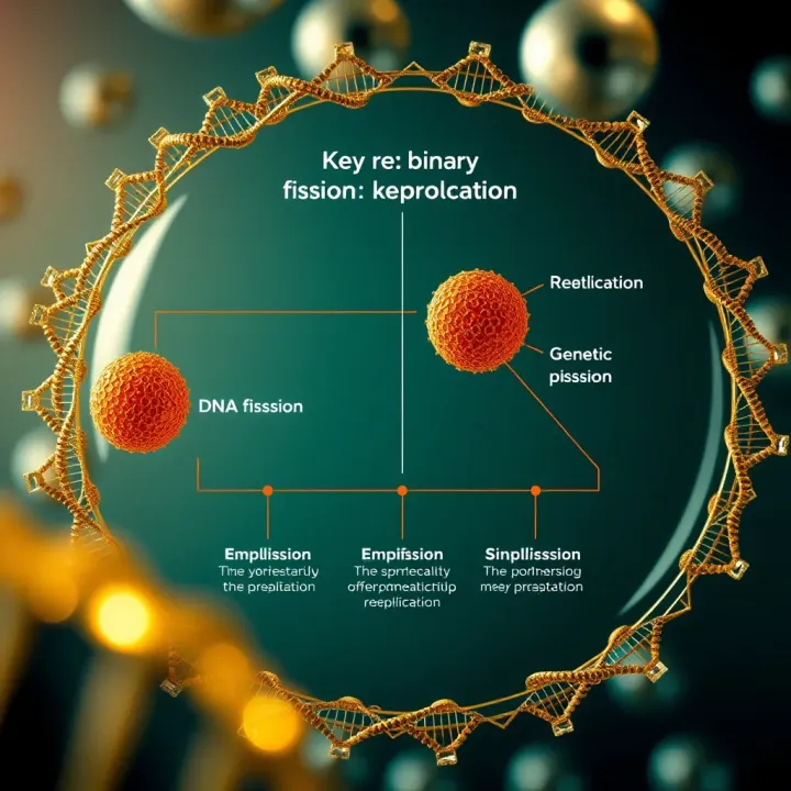 Key Phases of Binary Fission and Genetic Replication Diagram showing the stages of cell replication and DNA duplication in binary fission