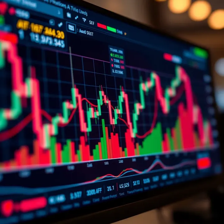Trend Analysis of Binary Options Trading Signals Graph showing trend analysis of binary options trading signals on a digital screen