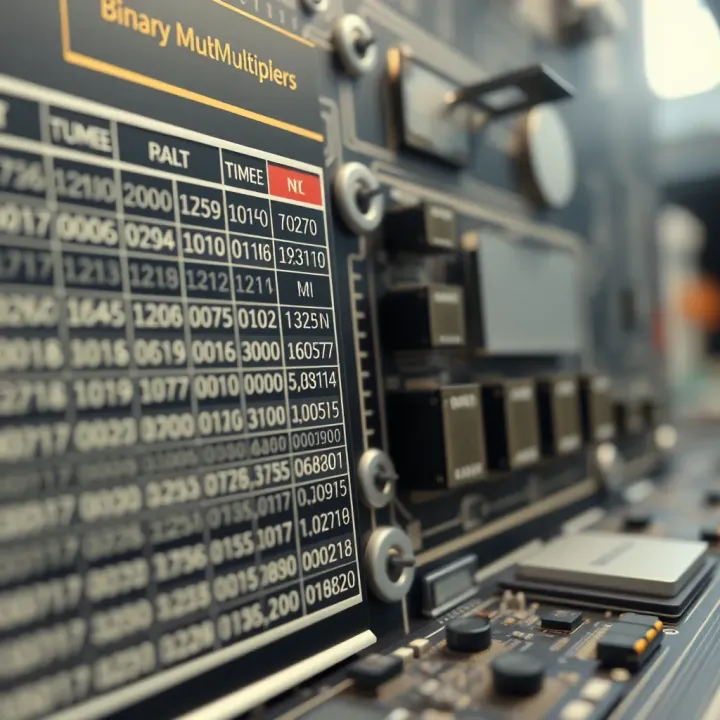 Comparison chart showing different types of binary multipliers used in digital electronics