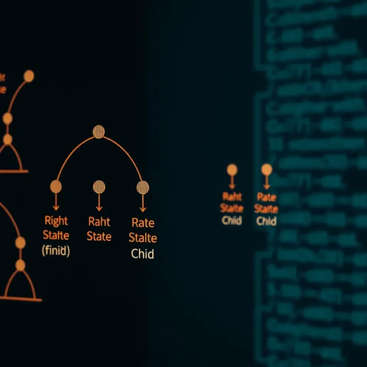 Diagram showing the structure of a binary search tree with nodes connected by branches illustrating left and right child relationships