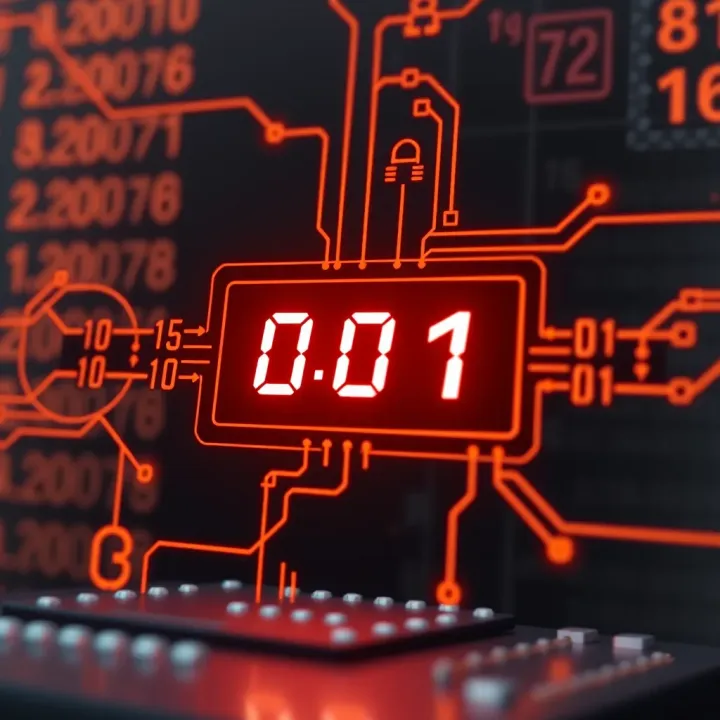Diagram illustrating binary number system base with digits zero and one in a digital circuit
