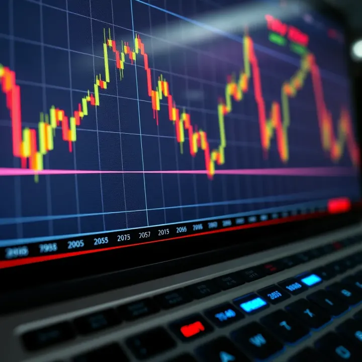 Graph showing currency exchange rate fluctuations on a digital trading platform