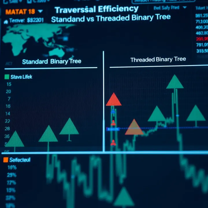 Traversal Efficiency: Standard vs Threaded Binary Trees Comparison chart showing traversal methods between standard binary trees and threaded binary trees