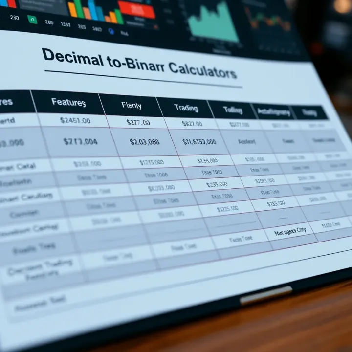 Comparison chart displaying features and accuracy of various decimal to binary calculation tools